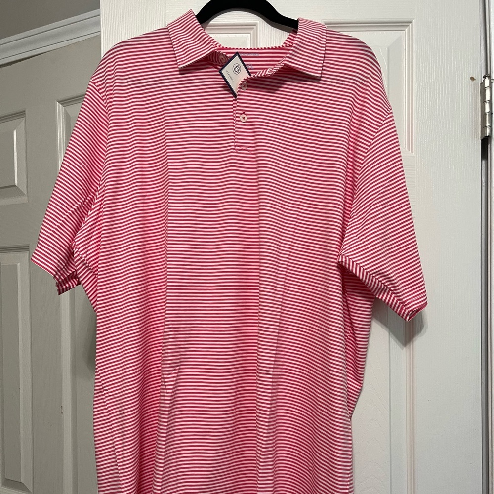 B Draddy Polo Golf Shirt NWT Pink Stripe Mens XXL